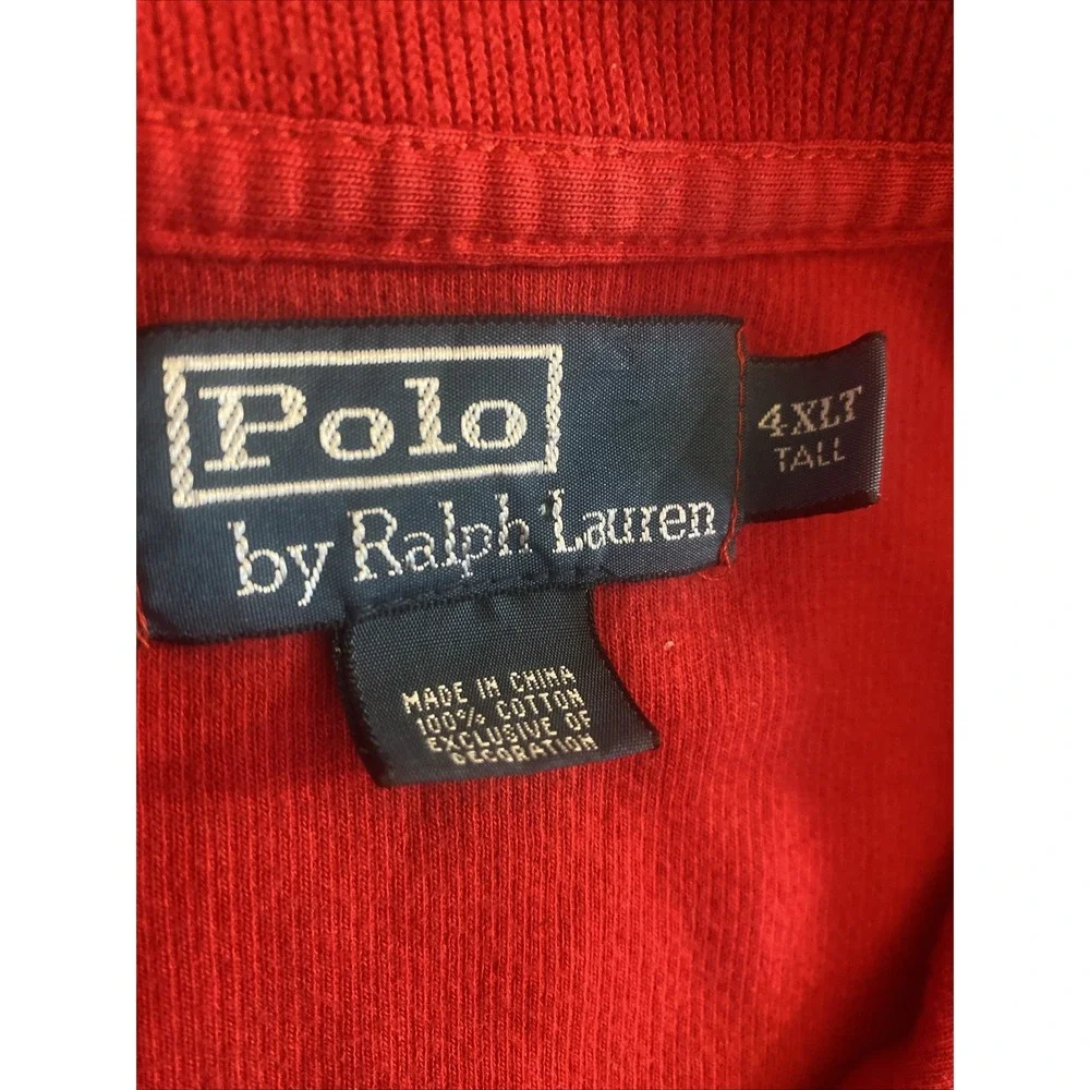 Polo Ralph Lauren 1/4 Zip Red Cotton Pullover Men's Size 4XLT  Tall Blue Pony